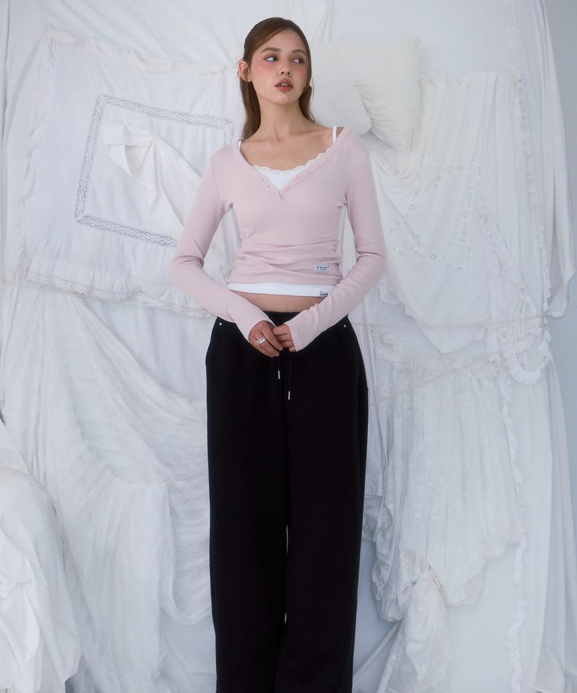 ROSEFRANTZ V-Neck Button Long Sleeve [Pink]