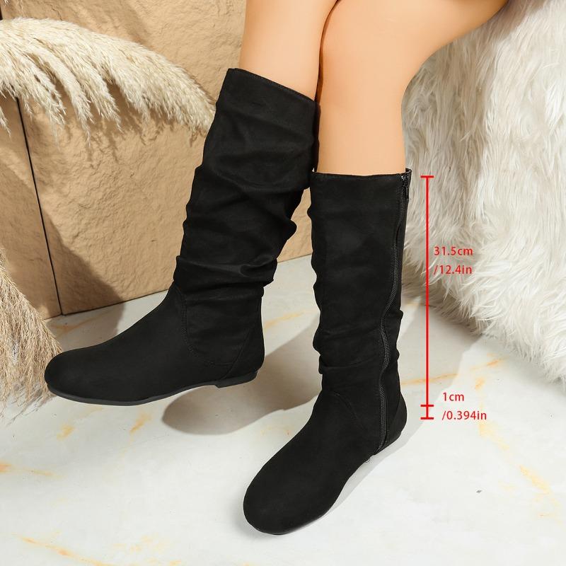 

New large size women s boots medium tube boots women s autumn and winter new side zipper pleated piled boots large size women s shoes 36 чёрный