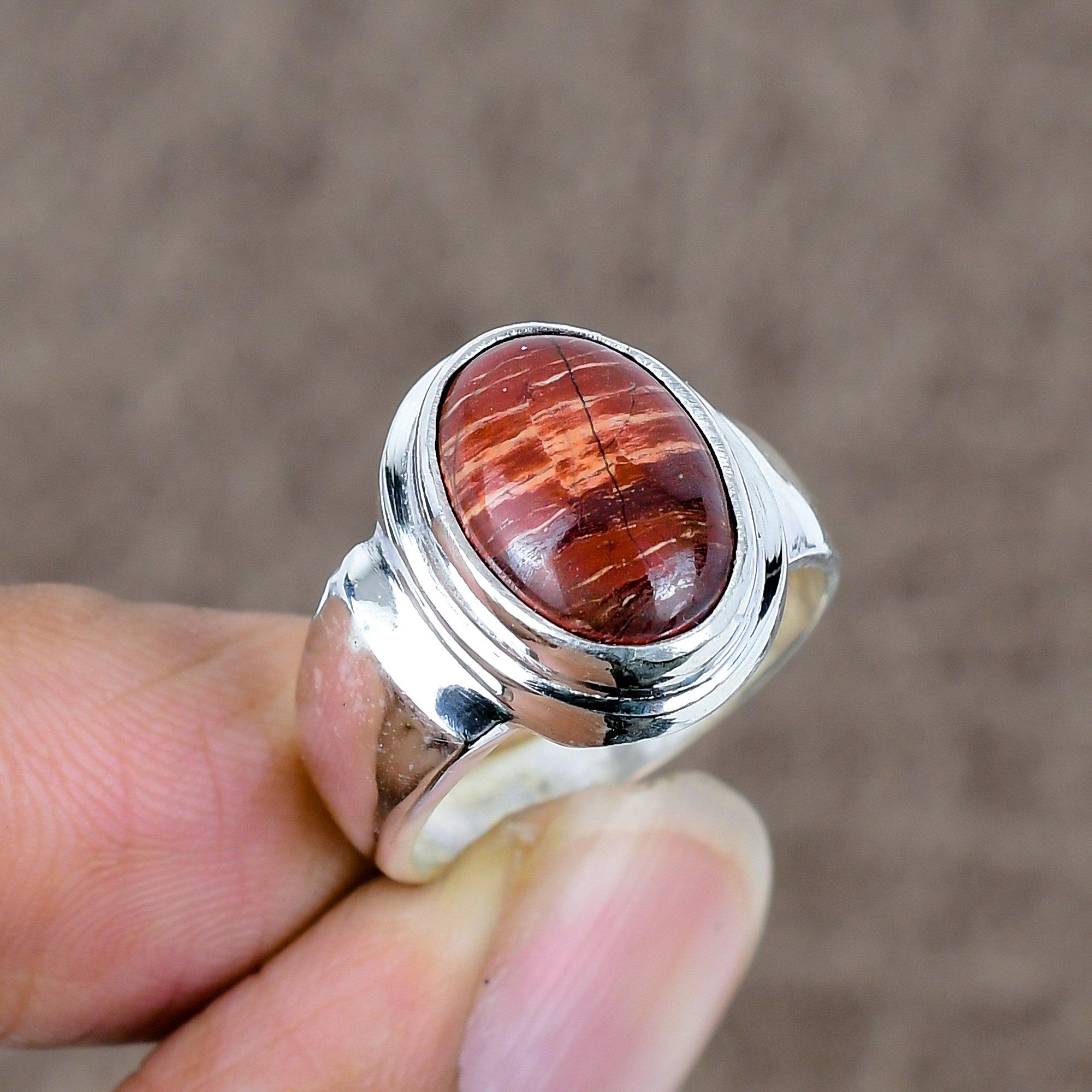 

Red Snakeskin Genstone Handmade 925 Sterling Silver Jewelry Ring Size 8 KKG-500