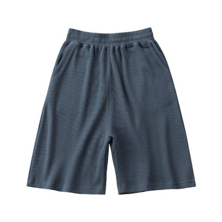 Men's Solid Color Cotton Casual Wear Elastic Waist Spring Summer Sport Capris Shorts Pants Waffler Overalls Pocket Drying Quick