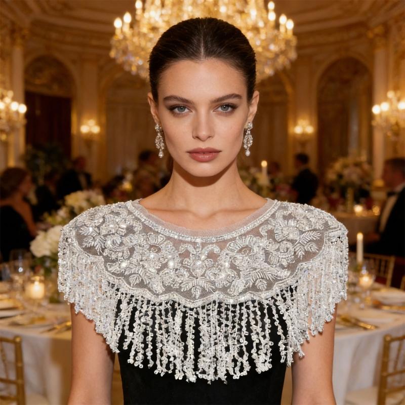 Glitter Fringe Detachable Collar Shawl Scarf For Women Elegant Party Accessory