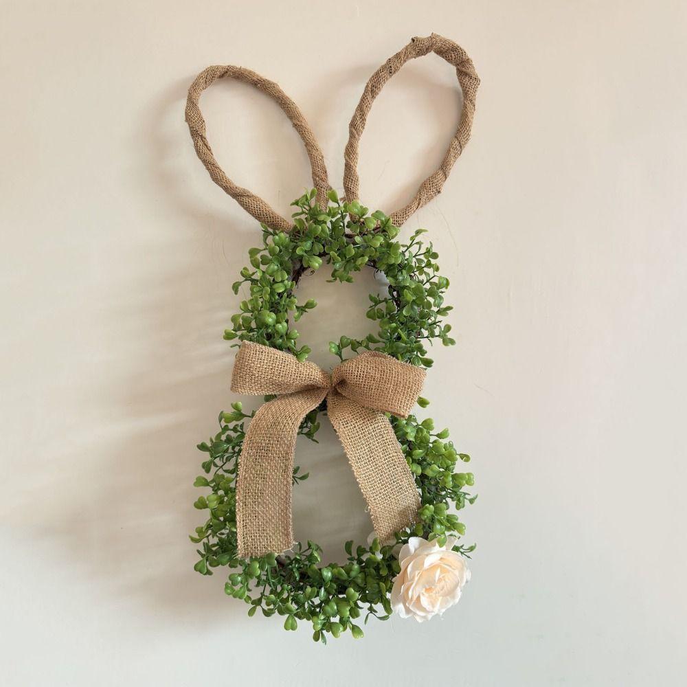 19.6 Inch Easter Bunny Decor With Flower Front Door Wreath Bunny Shape Wreath  Home Indoor