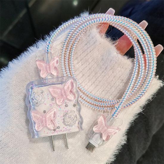 Protective Case for iPhone 20W USB-C Adapter Charger Cable 3D Cartoon Butterfly Power Adapter Charger Protective Cover Charging Cord Protector