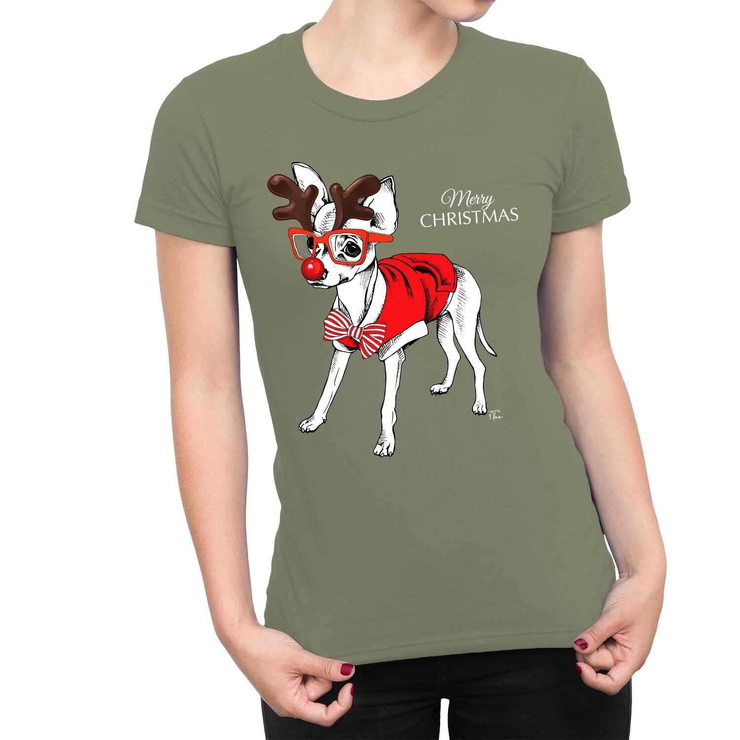 1Tee Womens Christmas Chihuahua Reindeer Dog T-Shirt XXL