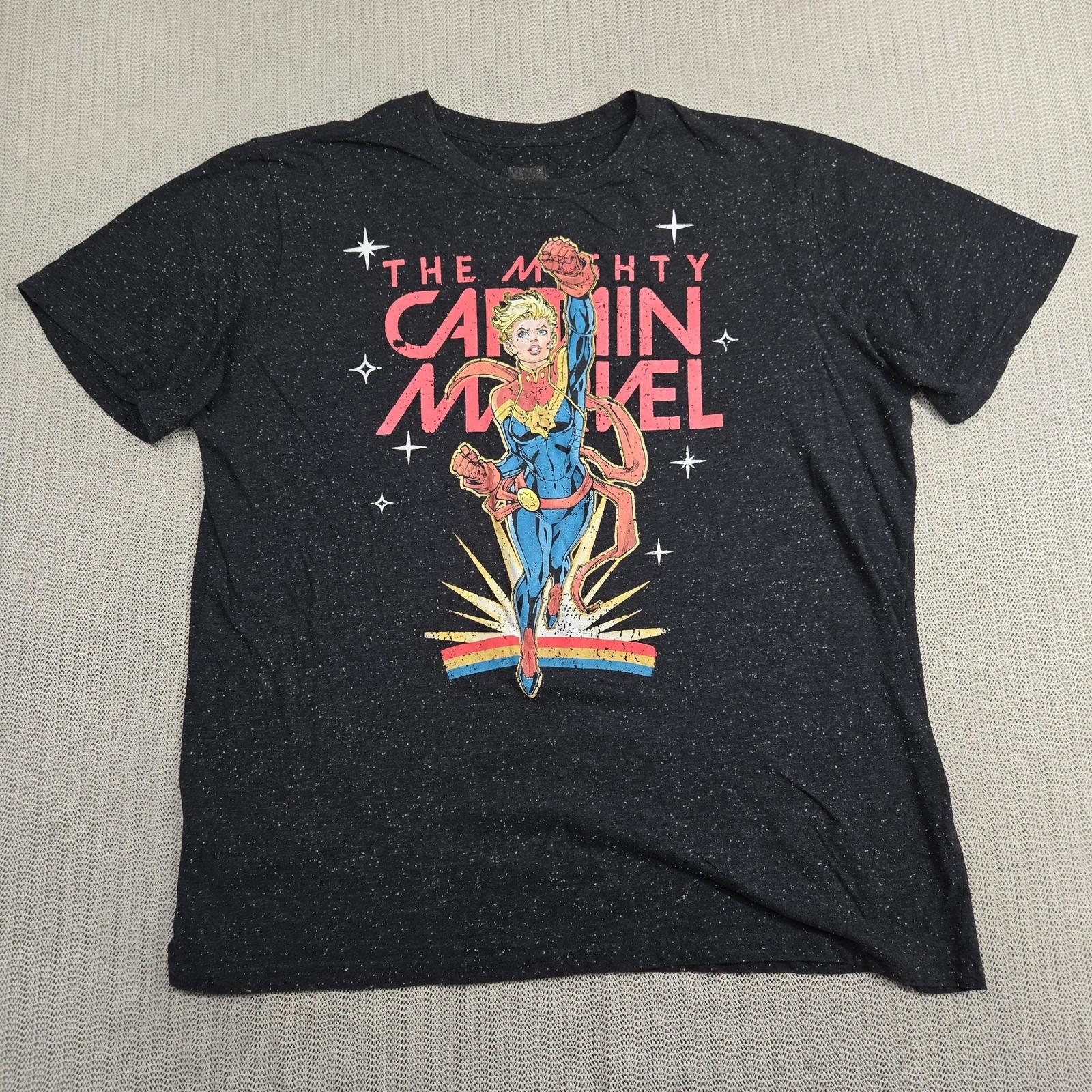 Captain Marvel Shirt Mens Large Black Speckle The Mighty Graphic Tee Marvel S
