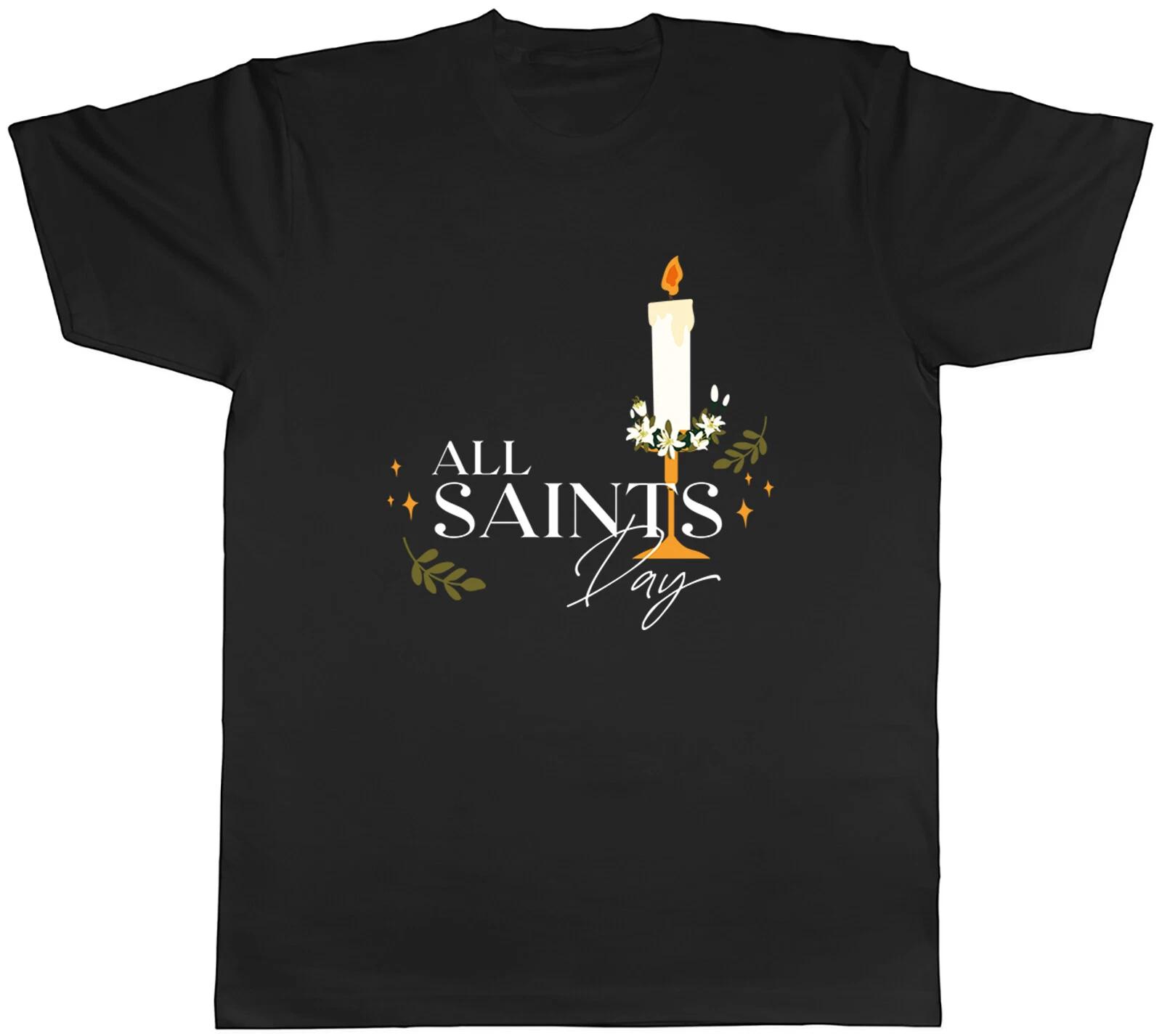 All Saints Day Mens T-Shirt Candle Stick and Florage Tee Gift L