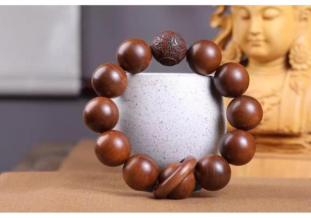 Men's Thunder Mark Jujube Wood Prayer Beads Bracelet with Wind Fire Wheel Pendant