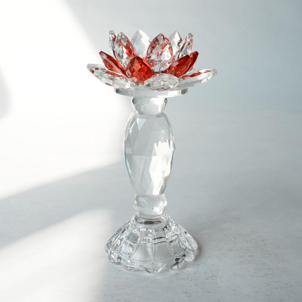 Luxury Crystal Lotus Candlestick Holder Colorful Crystal Flower Candle Stand Decor Desktop Candle Holder for Home & Wedding Gift