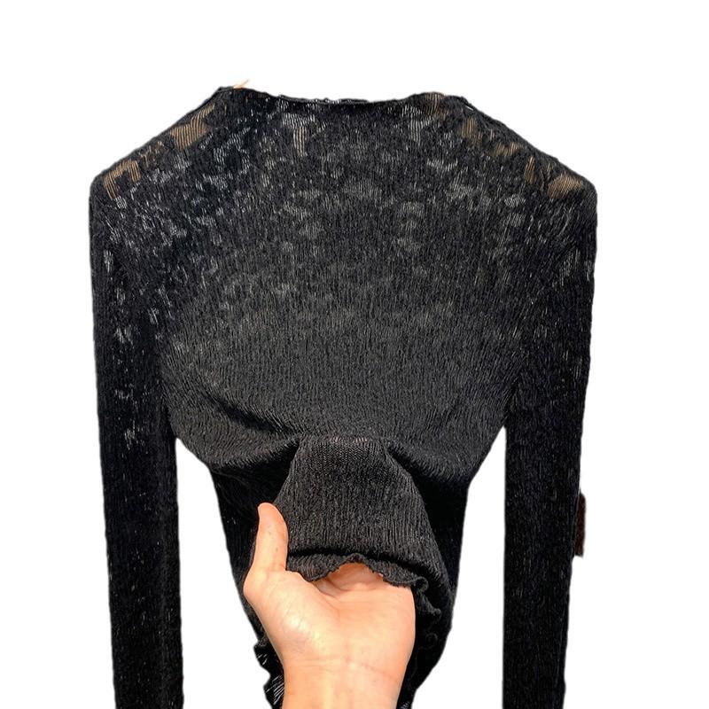 Semi-turtleneck Bottoming Shirt Women's New Women's Clothing Sexy Crochet Hollow Shirt Temperament with Waist Top