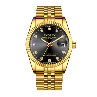 Montre à quartz japonaise avec bracelet en acier inoxydable, calendrier, étanche jusqu'à 3 ATM, élégante, affichage analogique, dorée, loisirs, affaires, accessoires de mode, anniversaire