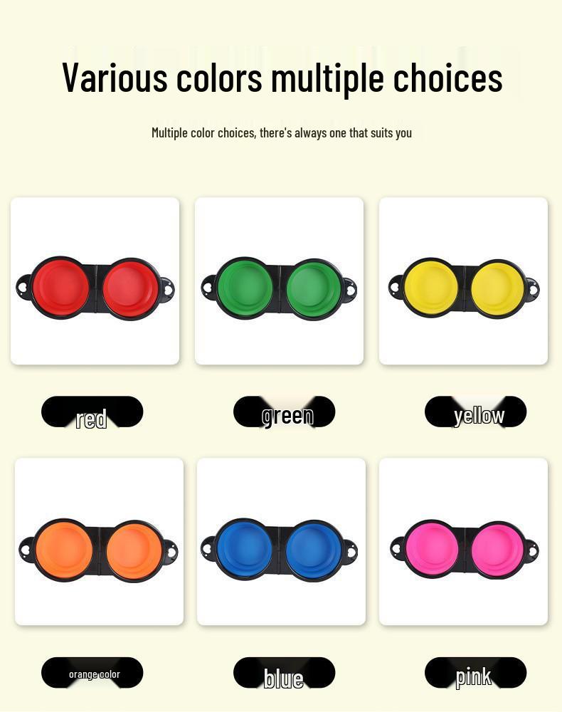 Gamelle Double Portable pour Animaux de Compagnie - Pliable, Gamelle d'Alimentation en Plastique Monobloc pour Chiens