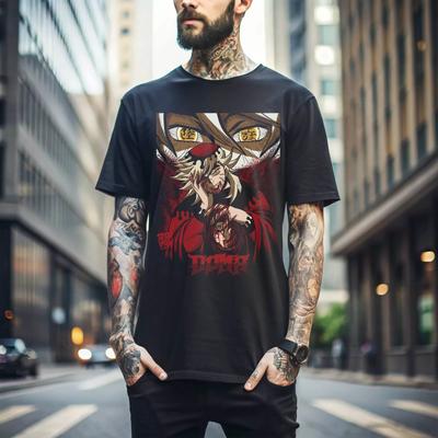 100% cotone TOP UNISEX MAGLIETTE UOMO DONNA Doma Kimetsu no Yaiba T-Shirt Demon Slayer Tanjiro Unisex Maglietta Nera REGALO 075