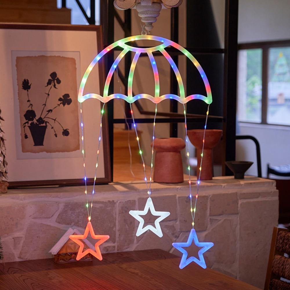 Warm/Colorful Light Parachute Star Lantern Pink Heart Festival Decorative Lights  Exterior Wall