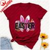 Pastel Happy Easter Tshirt Leopard Tie Dye Lettering With Bunny Ears Paws Carrots Graphic Breathable Cotton Casual Streetwear
