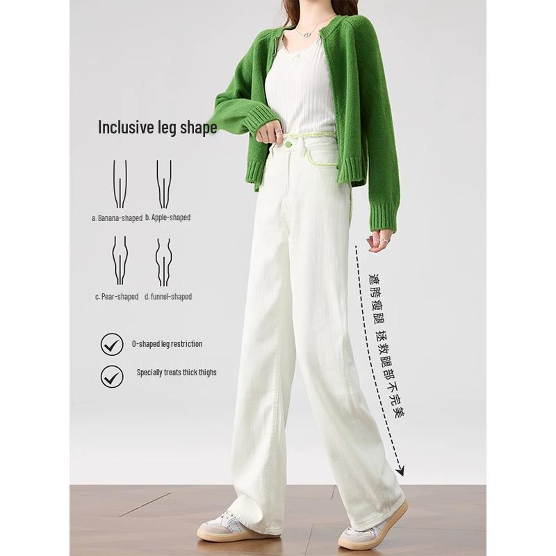 Women's 2025 Spring Tencel White High-Waist Color-Block Slimming Wide-Leg Jeans