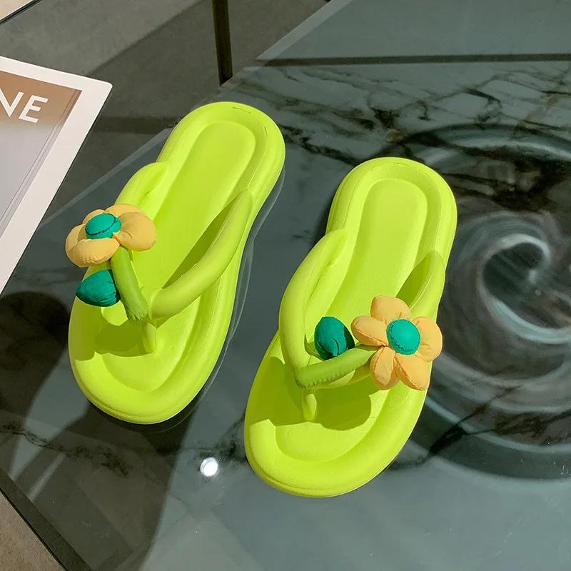 

Модные летние шлепанцы на платформе, милые шлепанцы-облака с мягкой подошвой с цветами, для путешествий, отпуска, пляжа, милая обувь для леди, женские шлепанцы 40-41 зелёный