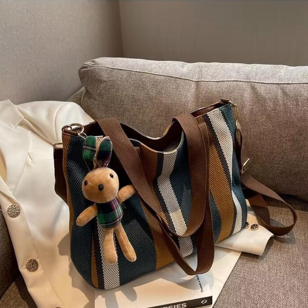 Large Capacity Striped Shoulder Bag Fashion Casual Handbag Stylish Tote Messenger Bag.