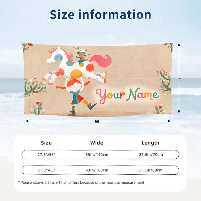 Custom Text Beach Towel, Soft Absorbent Swimming Multi-use TowelPippi Longstocking