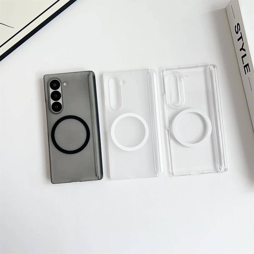 Magnetic Phone Case Frosted Translucent for Samsung Galaxy Z Fold 7 6 5 4 with Wireless Charge and Hinge Protection Cover