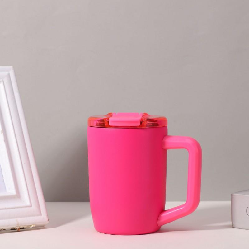Stainless Steel Travel Mug With Handle - Vacuum Insulated Coffee Cup Office Home Commute 15oz Leakproof Lid