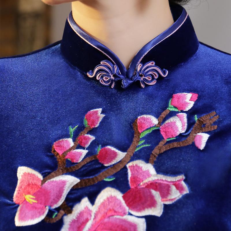 Autumn and winter new velvet long cheongsam improved daily banquet large size performance clothes women's clothing