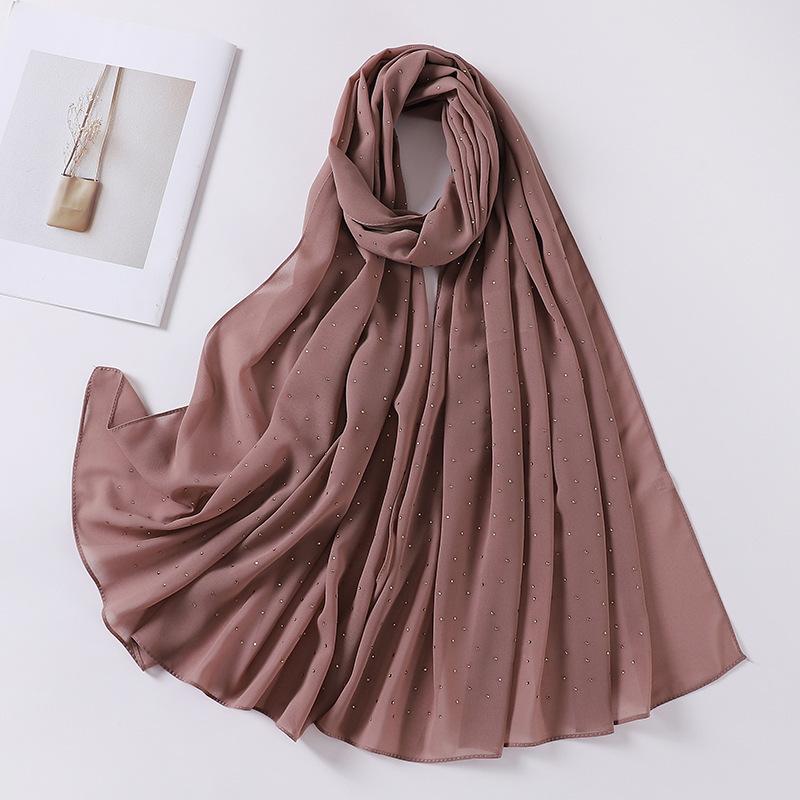 Imitation Pearls Rhinestones Scarves Shawls Women Long Scarf Neckerchief Tudung Bawal Veil Turban Bandana Muslim Hijab Headscarf