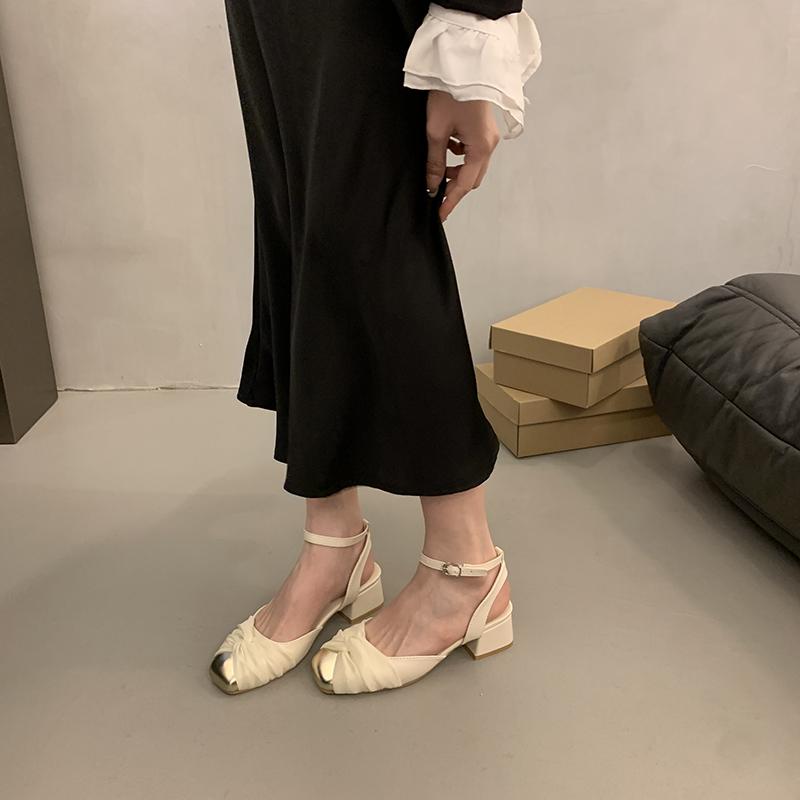 Fashion Heel Sandals Female Shoe 2024 Women's Girls New Elastic Band Low Fashion Summer Comfort Beige Open High Scandals