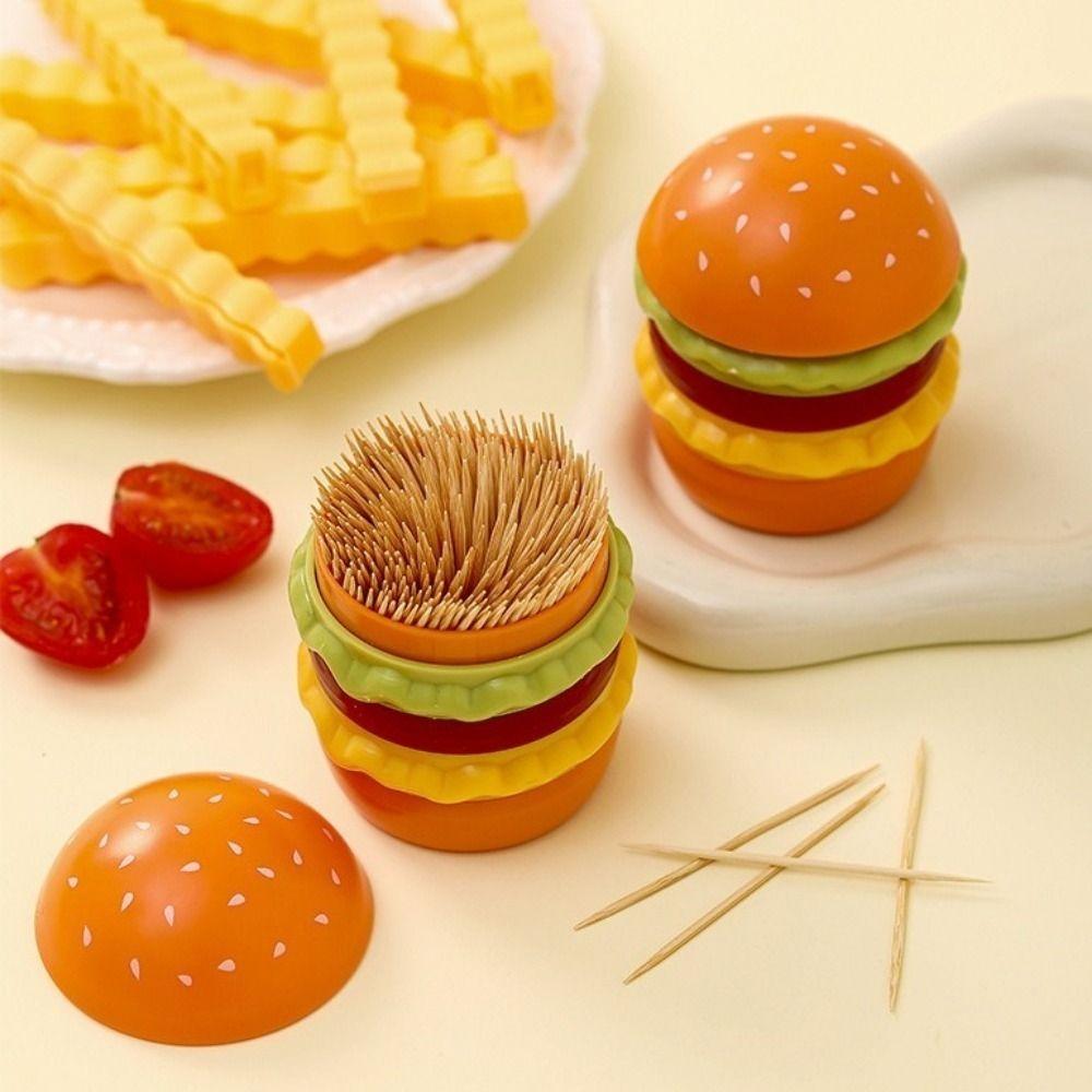 2PCS Plastic Toothpick Jar Dust-proof Dental Floss Box Funny Hamburger Toothpick Holder  Living Room