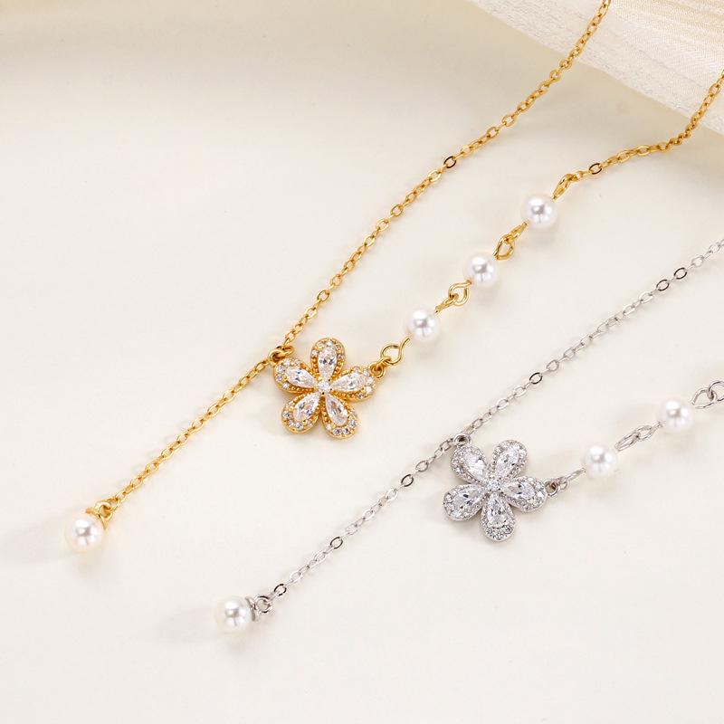 S925 Sterling Silver Pearl Peach Blossom Pendant Necklace - Women's Light Luxury Design