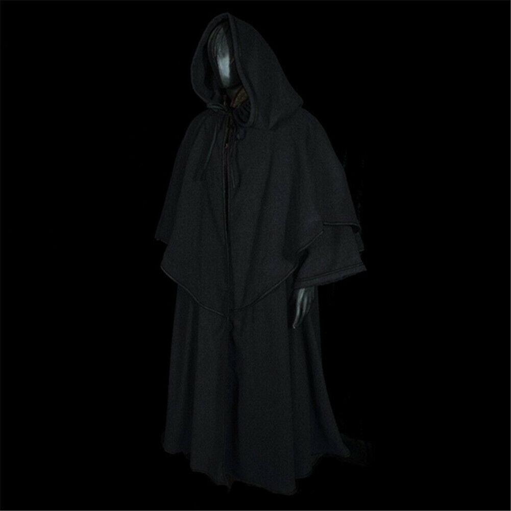 

Средневековый плащ с капюшоном, мантия, черный, эпоха Возрождения, ЛАРП, пальто-плащ, ведьма, фэнтези, волшебник 5XL чёрный