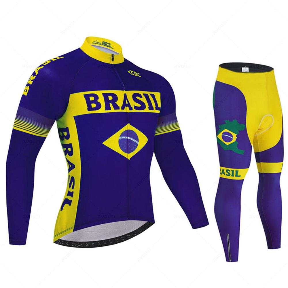 2026 Brazil Summer Long Sleeve Cycling Clothing Set Team Jersey Men Suit Breathable Outdoor Bike MTB Clothing Paded Ciclismo Maillot