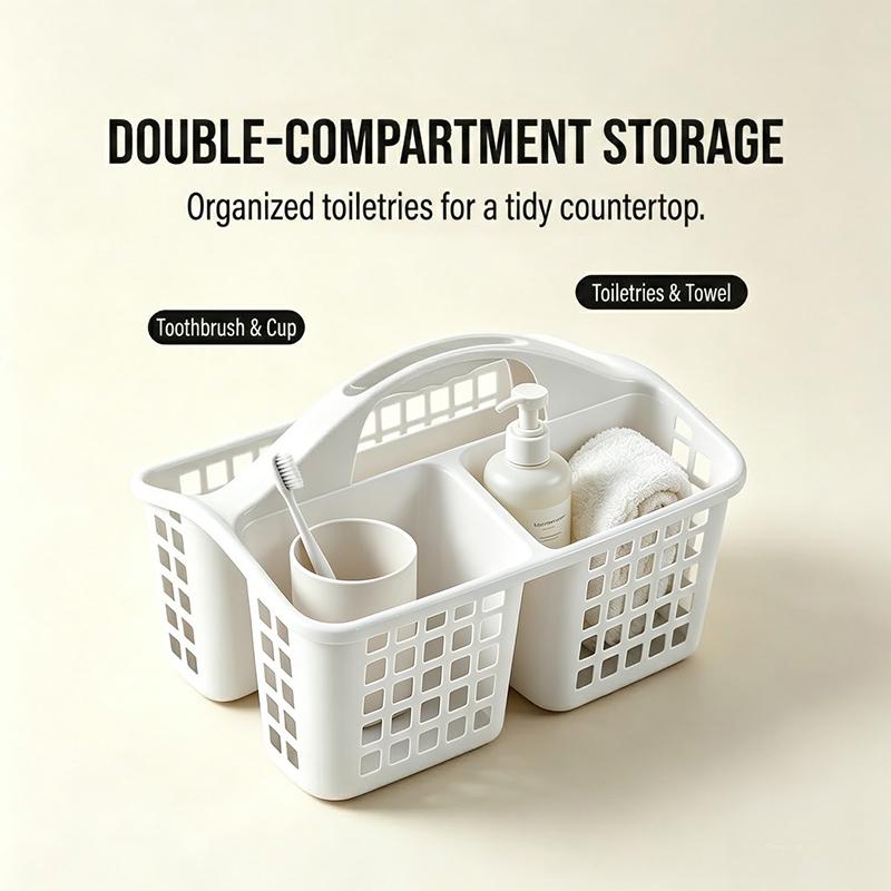 Plastic  Basket Portable Divided Cleaning Supply Storage Organizer With Handle For Dormitory Kitchen Bathroom
