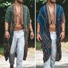Men Beach Coat Retro Style Mid-Length Loose Fit Printing Sun Protection Jacket Open Front Long Outwear