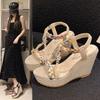 22 new large size sandals wedge heel European and American temperament platform muffin and linen Roman sandals