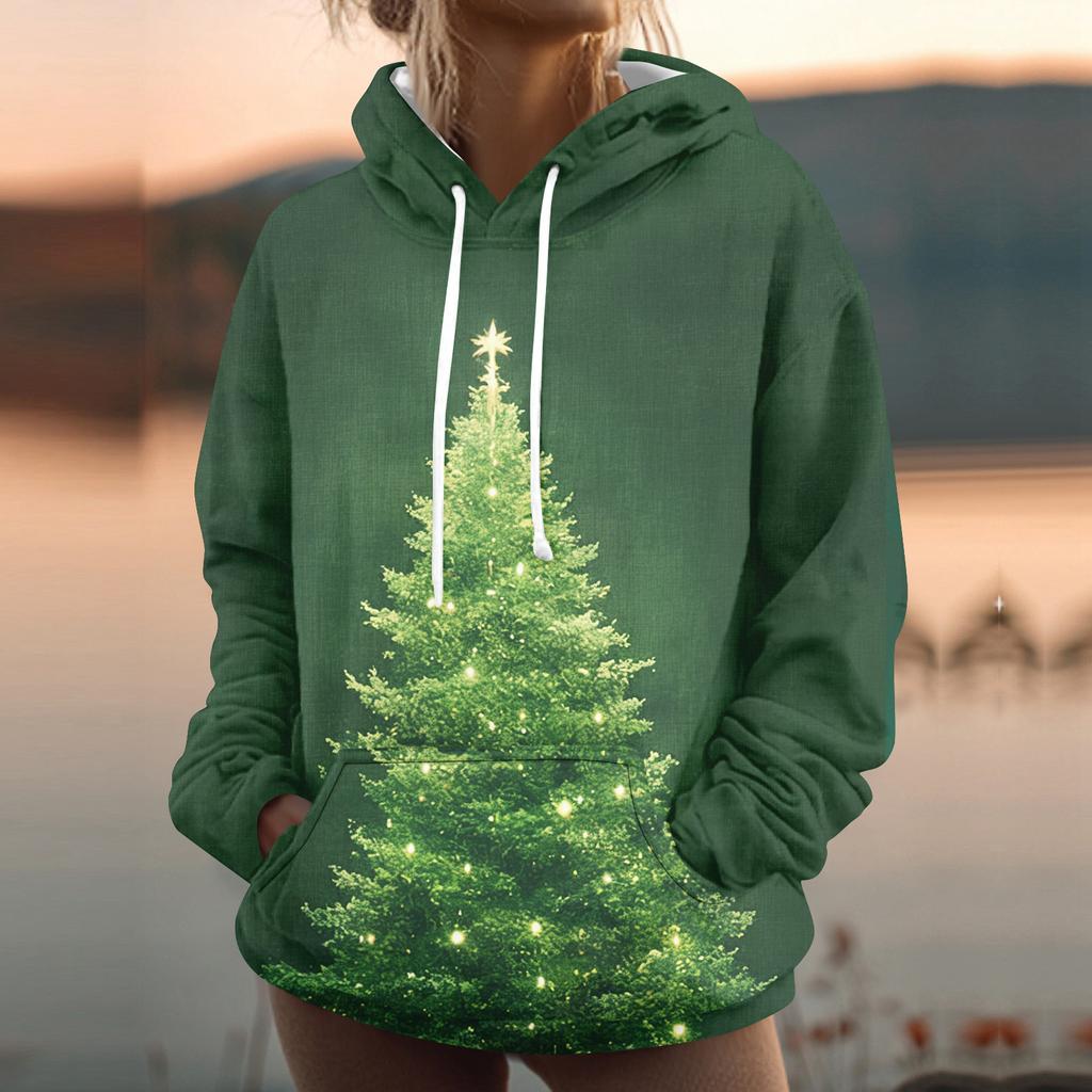 Women's Fashion Sweatshirt Printed Casual Hooded Sweatshirt With Pockets