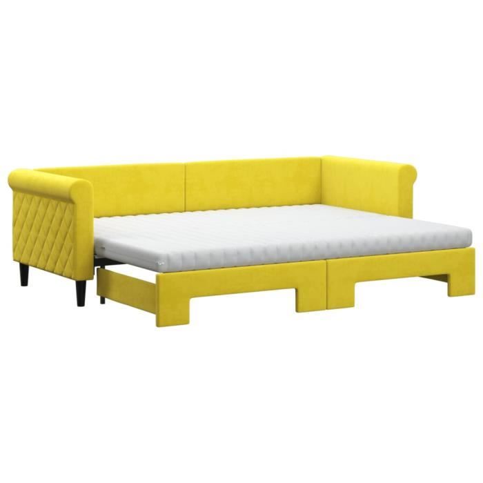 VidaXL Lit de jour avec lit gigogne et matelas jaune 80x200 cm velours 3197793