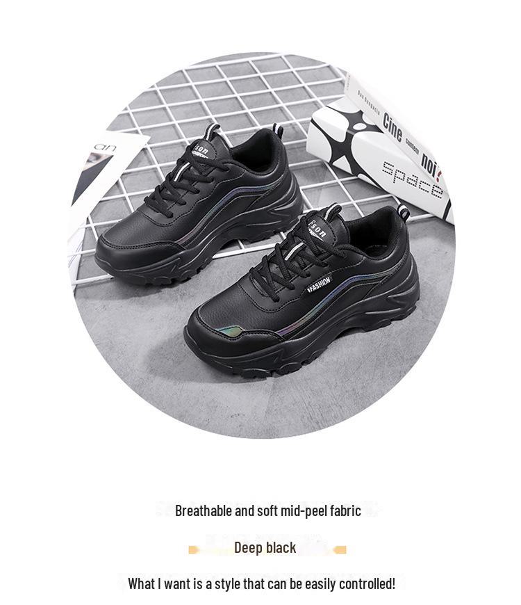 Pantofi de toamnă din piele neagră impermeabilă pentru femei - pantofi ușori, cu talpă groasă, antiderapante, cu fund moale pentru călătorii