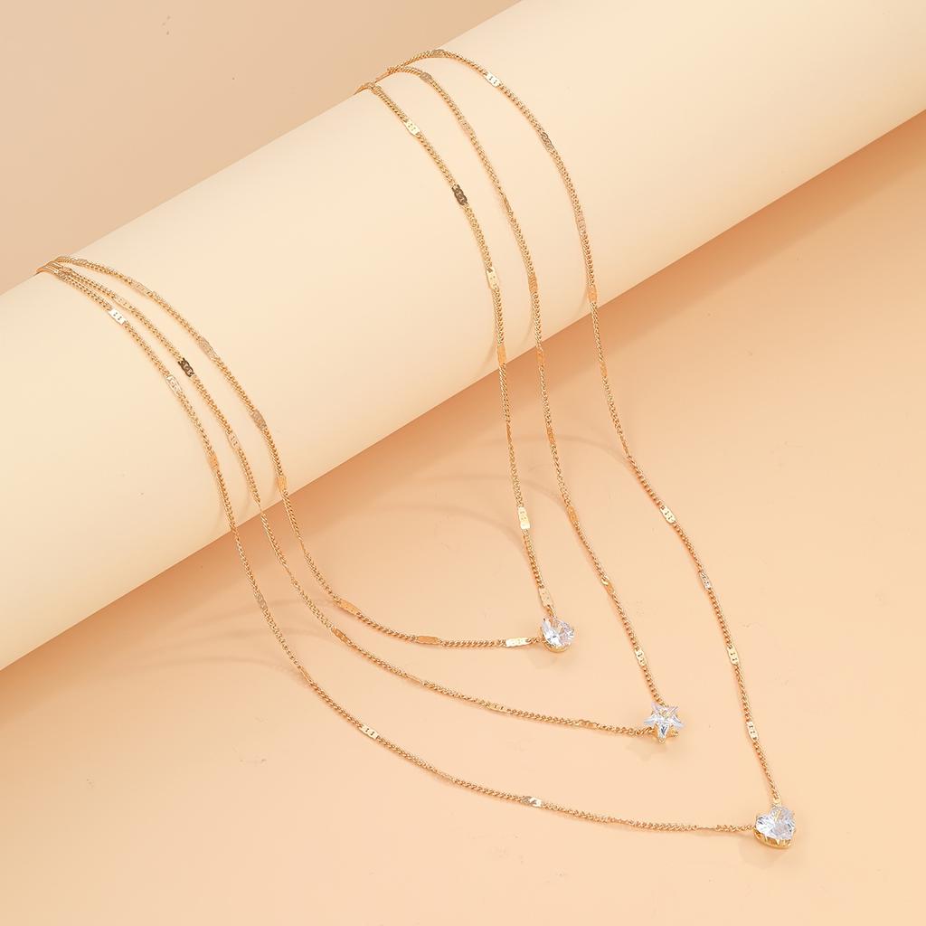 1pc Women'S Simple Multilayer Star Love Water Drop Rhinestone Pendant Necklace Clavicle Chain Jewelry For Women