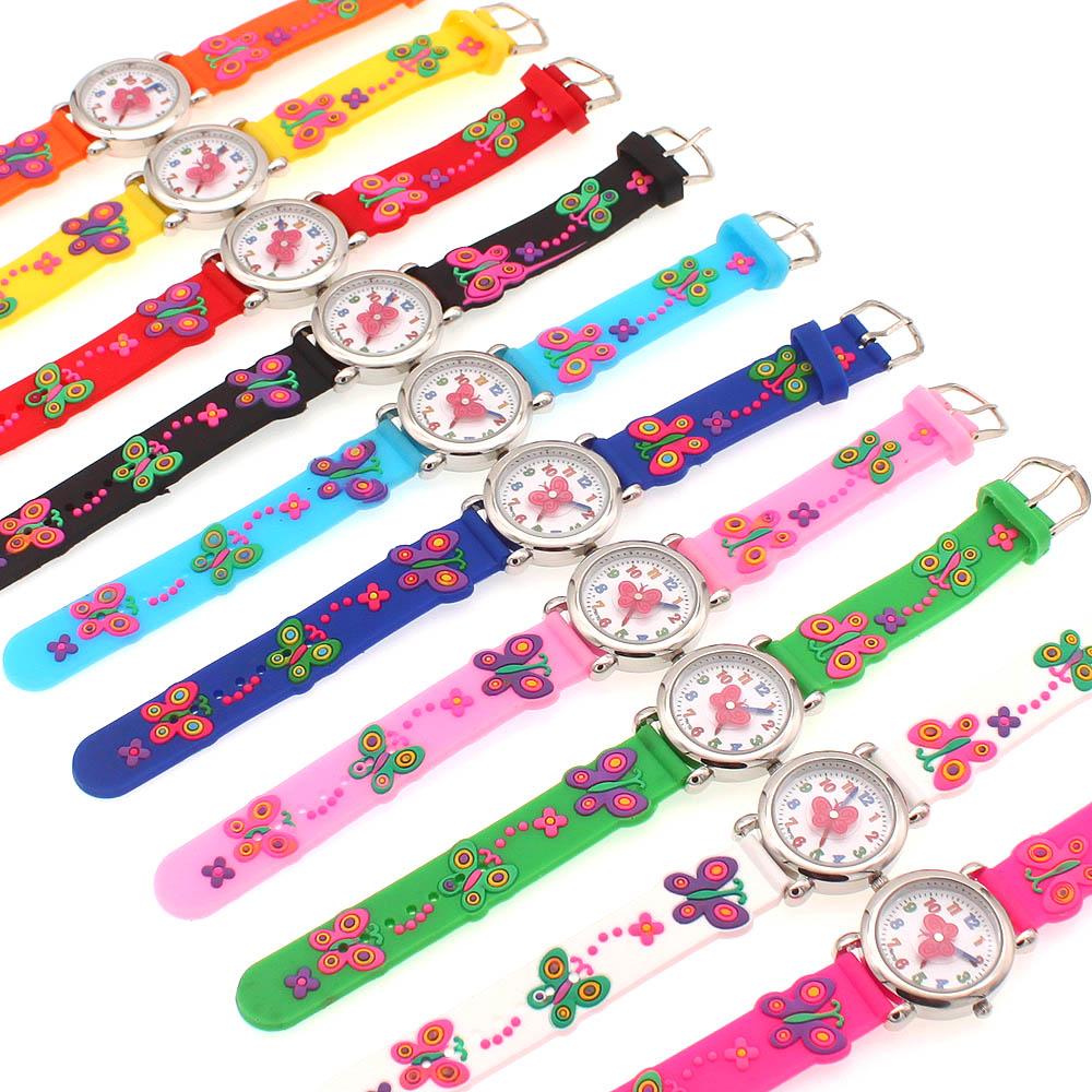 10pcs/Lot, Butterfly Watch 3D Silicone Strap Children Quartz Watch Kids Girl Boys Students Watches Wristwatch Gifts Wholeslaes