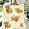 Rustic Highland Cow Print Throw Blanket Soft Lightweight Flannel Farmhouse Animal Floral Design, Allseason Versatile for Sofa Office Travel Home Livin