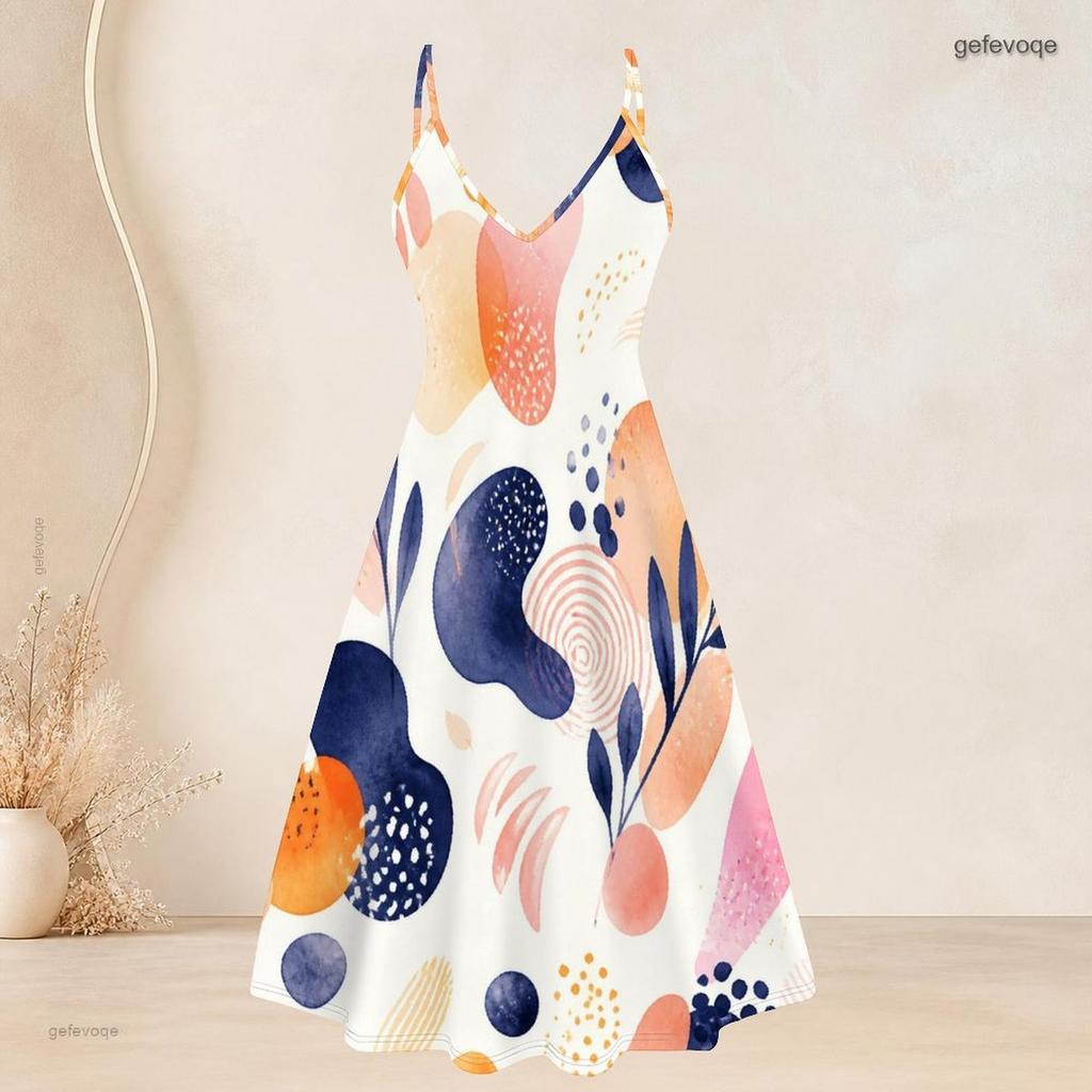 Women Plus Size Printed Two Piece Set Short Sleeve Cardigan Strappy V Neck Flared Dress