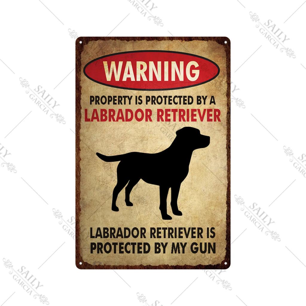Dog Warning Vintage Tin Sign Animals Pet Metal Posters Lover Protected Pet Metal Wall Decor Plates Farm Home Kennel Metal Plaque
