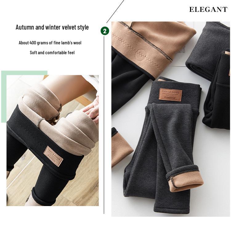 Plus Size Women's High Waist Fleece-Lined Lambswool Leggings for Autumn/Winter - Fits Up to 200 lbs