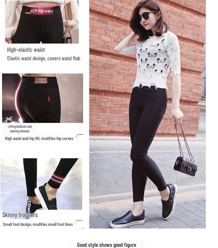 Übergröße Schlankmachende Schwarze Bleistifthose: Frühlings-/Herbst-Dünne Oberbekleidung Leggings für Damen