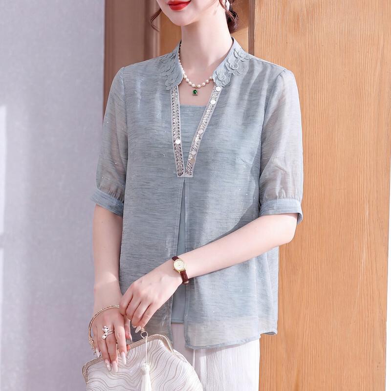 Xuexi Women s Elegant Short Sleeve Chiffon Blouse XL