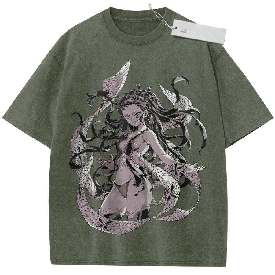 Unisex Purple Washed Vintage T Shirt Demon Slayer Daki Spider Style High Quality Fabric for Casual Shopping