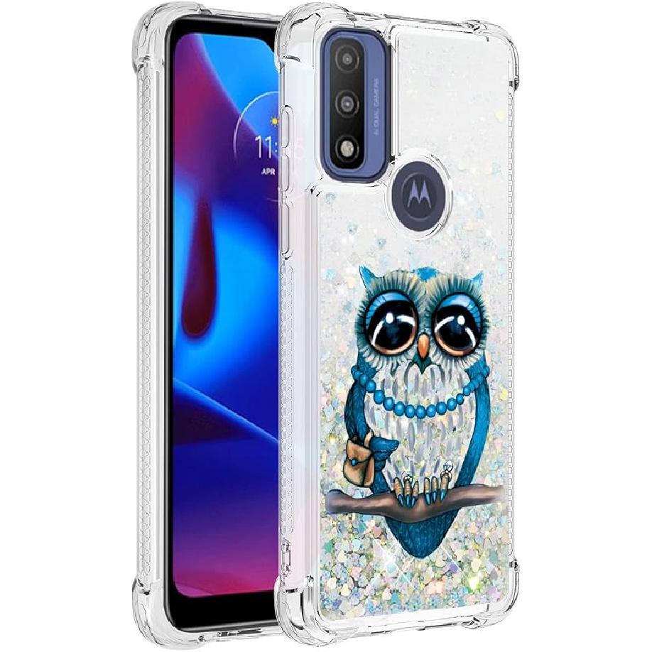 

Case for Moto G Play 2023, Slim Phone Crystal Bling Quicksand Effect TPU Bumper Case with Four Corners Drop Protection Cover for Motorola Moto G Play K-4:Blue Owl