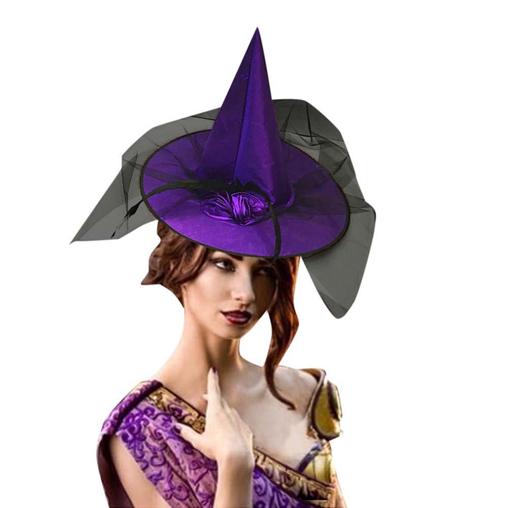 Design Sharp Corner Children Women Rose Flower Ruched Witch Hat Pumpkin Cap Wizard Hat Cloth