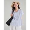 Women's Summer New Plaid Short Sleeve Shirt Casual Loose Ruffle Collar Blouse