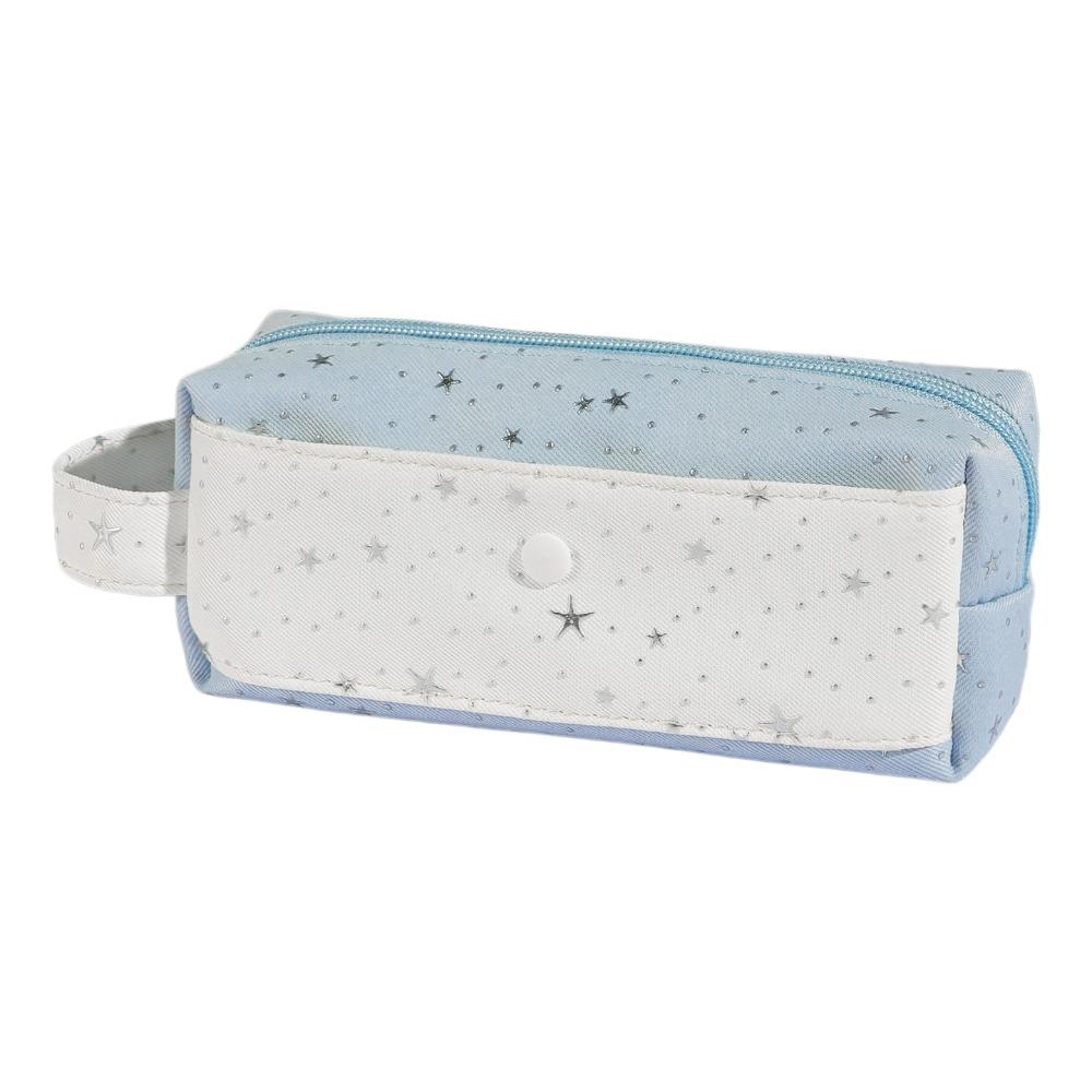 

Multi-layer Star Dots Pencil Case Handheld Cloth Stationery Bag Korean Style Pen Bag Student StyleB Blue White